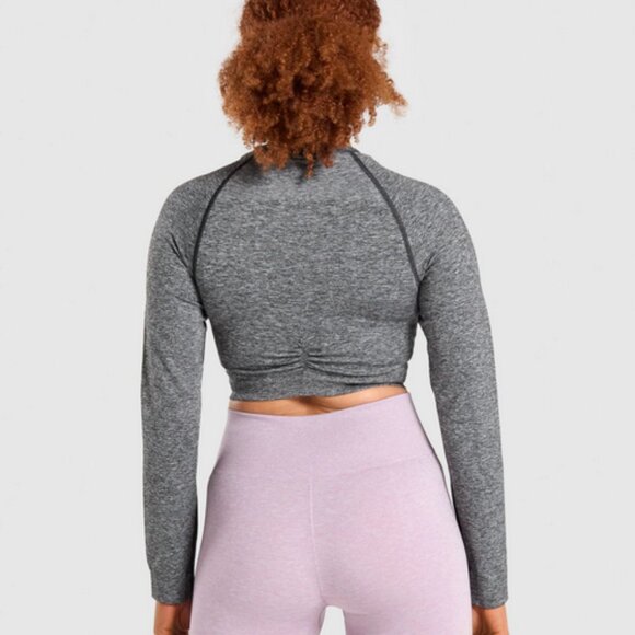 Gymshark Adapt Marl Seamless Long Sleeve Crop Top, Black, Size Medium - Picture 4 of 6